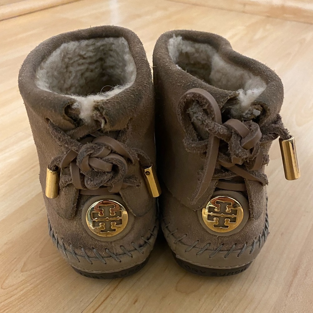 Tory Burch Tan Suede Signature Moccasin Booties